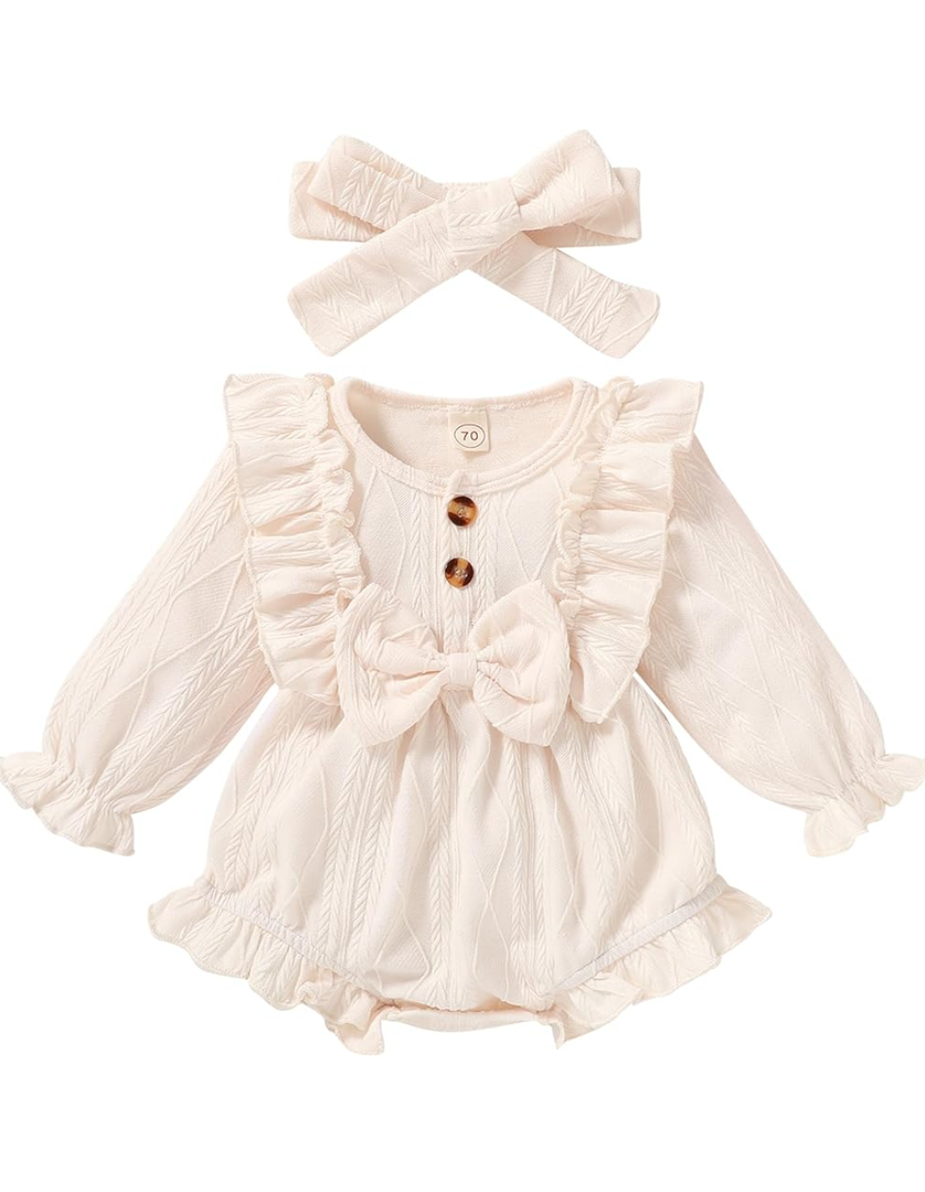YOUNGER TREE Newborn Baby Girl Romper Ruffle Jumpsuits Long Sleeve Sweater Rompers Infant Girls Clothes Fall Winter Outfit
size 90
