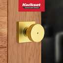 Kwikset Pismo Interior Privacy Door Knob with Lock, Door Handle for Bathroom and Bedroom, Satin Brass, Square, Keyless Turn Lock Doorknob, Microban Protection