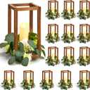 Sabary 45Pcs/15 Set Wooden Wedding Lantern Centerpiece, Include 15 Candle Holder 15 LED Candle 15 Eucalyptus Leave Wreath for Rustic Wedding Table Decoration, Country Barn Table Valentine Decor, Party