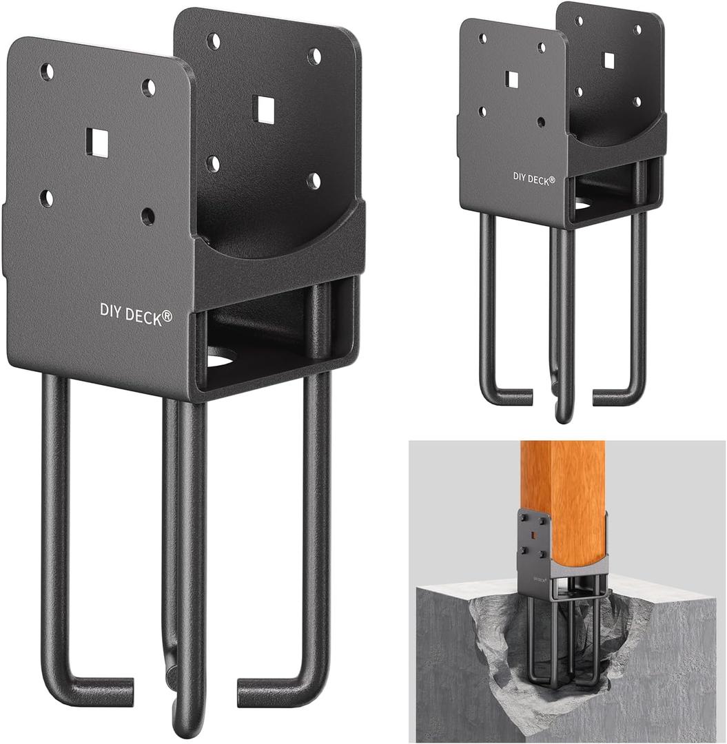 Heavy Duty Stainless Steels U-Shape Wet Concrete Fence Post Holder 4"x4" (Actual 3.5 "x3.5) Base Anchor Bracket with Air Flow Channel for Post Base, Fences, Wood Pergola, 2Pack [Patent Pending]