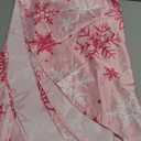 Pink Christmas Tablecloth Round 60 Inch White Snowflake Winter Print Xmas Holiday Theme Decorative Table Cloth Seasonal Rustic Farmhouse for Indoor Party Kitchen Dinner Picnic Decor