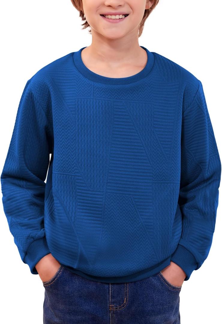 Boys Fall Casual Geometric Texture Sweatshirts Sports Crew Neck Pullover 5-14 Years (M)