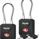 Luggage Locks with Key, [2 Pack] Diyife TSA Approved Luggage Locks, Suitcase Locks, Small TSA Travel Lock with Zinc Alloy Steel Cable Ideal for Backpacks, Bags, Toolbox, Case (Black)