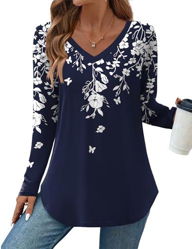 Zeagoo Womens Blouses Dressy Casual Long Sleeve Ladies Tops Boho Floral Tshirts Soft Blouses, S
