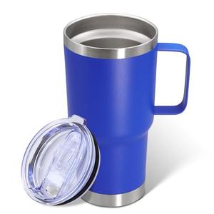 ATQTQ 20 oz Tumbler with Handle and Lid, Stainless Steel Tumbler Insulated Travel Coffee Mug, Spill Proof Double Wall Vacuum Tumbler Cup Keep Drink Hot & Cold, Dark Blue, 1 Pack