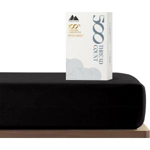 Mayfair Linen Twin XL Fitted Sheet Only - 100% Cotton 500 Thread Count 16" Deep Pocket Fitted Sheet Twin XL, Soft Cooling Sateen Weave Durable Bottom Sheet, Fits College Dorm Mattress, Teens - Black