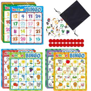 Spanish Alphabet Bingo Game, Letter&Number Sight Word Bingo Board Games for Kids, ABC and 123 Learning Toys for Kindergarten, Toddler Preschool Learning Activities, Family Matching Games