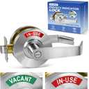 Commercial Privacy Indicator Door Lock, Heavy Duty Satin Chrome Bathroom Handle with 90mm Large Rose (Covers Old Holes) - ANSI Grade 2 Restroom Lever for Office, Medical & Gym (Satin Chrome)