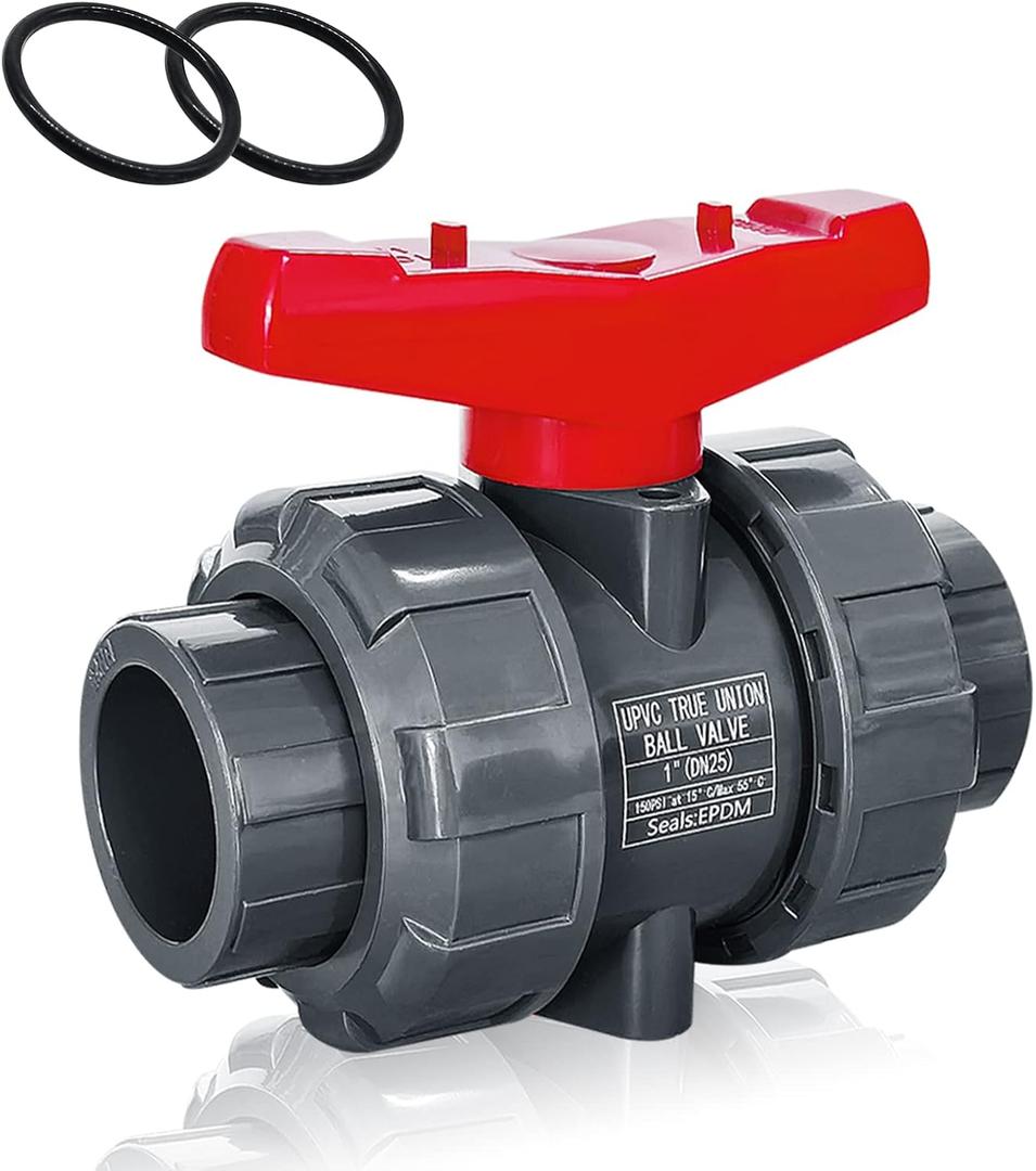PVC Union Ball Valve, 1" Inch (DN25) True Union Full Flow Ball Valve with ASTM EPDM O-ring, Slip Socket, Full Port for Water System
