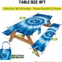 Picnic Table Cover with Bench Covers Camping Essentials Windproof Waterproof Patio Outdoor Tablecloth with Storage Bag, Fitted Rectangle Tables and Seats Tablecover for Rv Owner Camper 96in