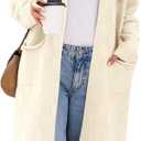 Saodimallsu Womens Long Cardigan Sweaters 2025 Oversized Open Front Checkerked Sweater Trendy Knit Jacket with Pockets (Beige, L)