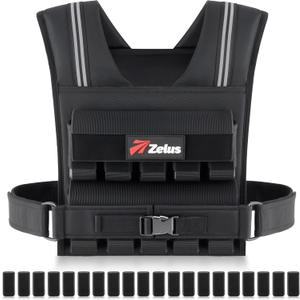 ZELUS Weighted Vest Men, 45 lb. Weight Vest with 20 Adjustable Iron Weights for Muscle Building Strength & Functional Training, Weighted Vest for Men with Reflective Strips. (Black)