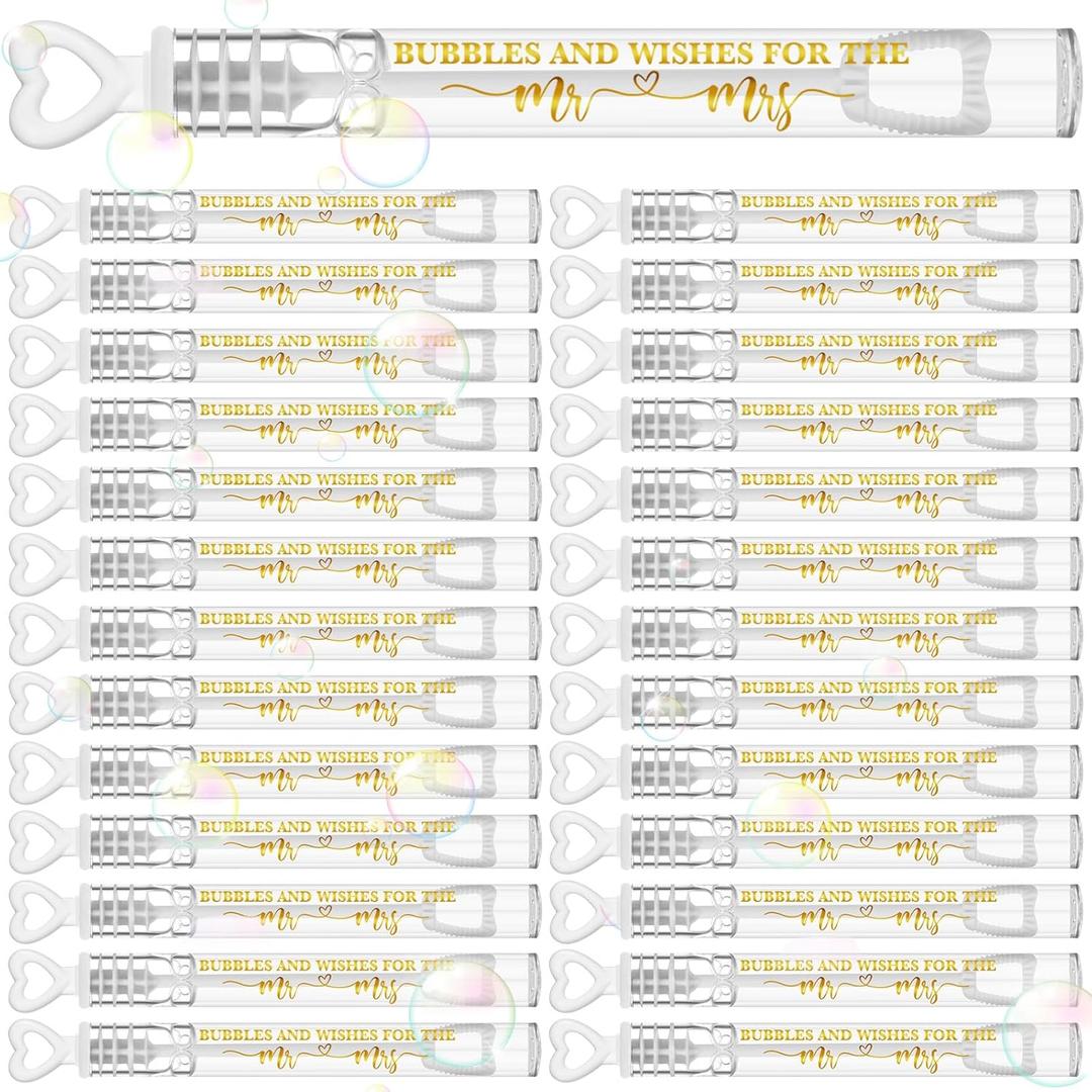 Hollowfly Wedding Mini Bubble Wands for a Wedding Bulk Heart Bubble for Guests Send Off Wand Adults Bridal Shower Party Supplies Valentine Anniversaries Celebration(120 Count,White Gold,Love)
