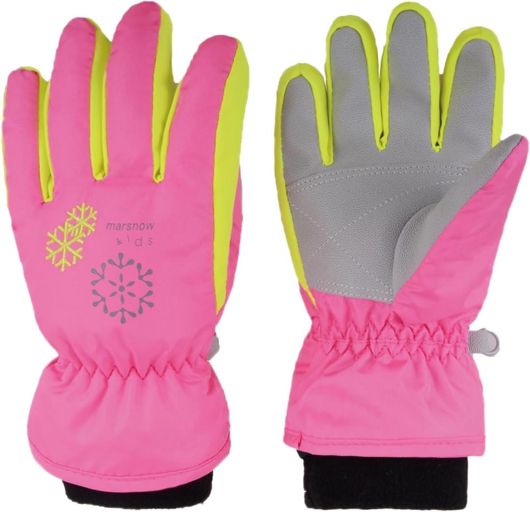 TRIWONDER Kids Ski Snow Gloves Water-Resistance Windproof Winter Cold Weather Gloves for Boys Girls Warm Thermal Snowboard Mittens (9-12 Years Old, A - Rose Red)
