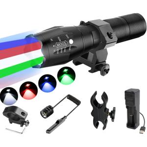 4 Color in 1 RGBW Lights LED Hunting Flashlighs,Tactical Flash Light with Universal Picatinny Rail Mount 1500 Lumen Predator Lights with Interchangeable Remote Pressure Switch for Night Hunting