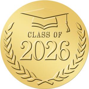 2 x Anwyll 2In Graduation Stickers 2026 - Gold Foil Embossed Grad Class of 2026 Stickers 100Pcs Graduation Envelope Seal Sticker Self-Adhesive Congrats Grad Hat Cap Sticker for Certificate Party Favors