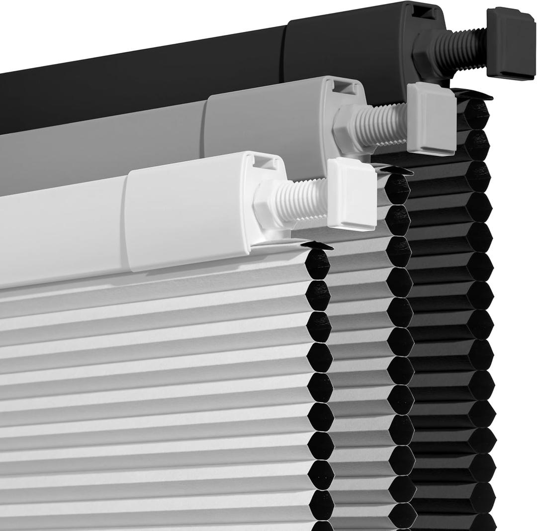 No Drill No Tools Blackout Cellular Shades for Indoor Windows Cordless Pull Down Honeycomb Blinds Thermal Insulated Noise Reduction Cellular Blinds,Blackout-White,40" W x 64" H