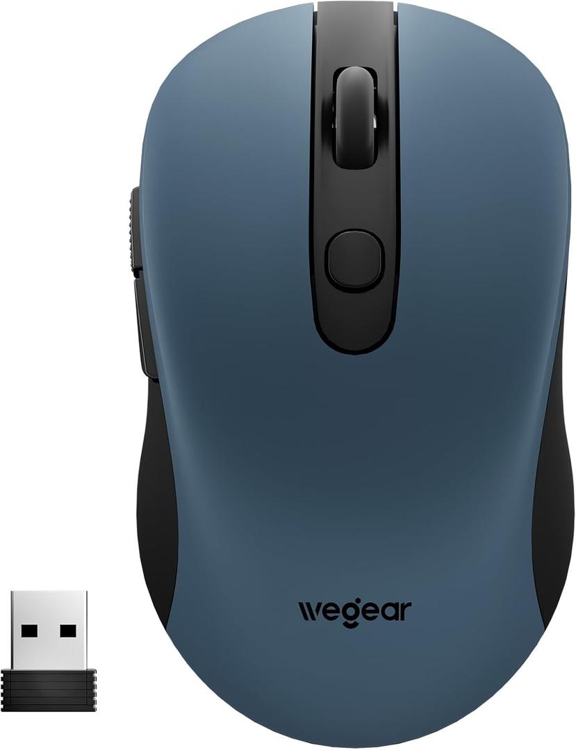 Wegear USB Wireless Mouse for Laptop PC Mac, 2.4GHz Cordless Mouse with 6 Buttons, 5-Level Adjustable 4000 DPI, Ergonomic Portable Optical Computer Mice, 24-Month Battery Life-Dark Green