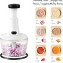 Manual Hand Push Food Chopper, Vegetable Dicer Mincer with Container, Egg Whisk & Salad Spinner for Salsa, Salad, Pesto, Hummus