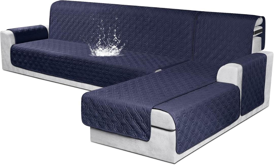 VANSOFY Sectional Couch Covers 100% Waterproof L Shaped Sofa Slipcover 3pcs Reversible Chaise Lounge Cover for Sectional Sofa Furniture Protector Cover for Pets Cat Dog(X-Large, Dark Blue)