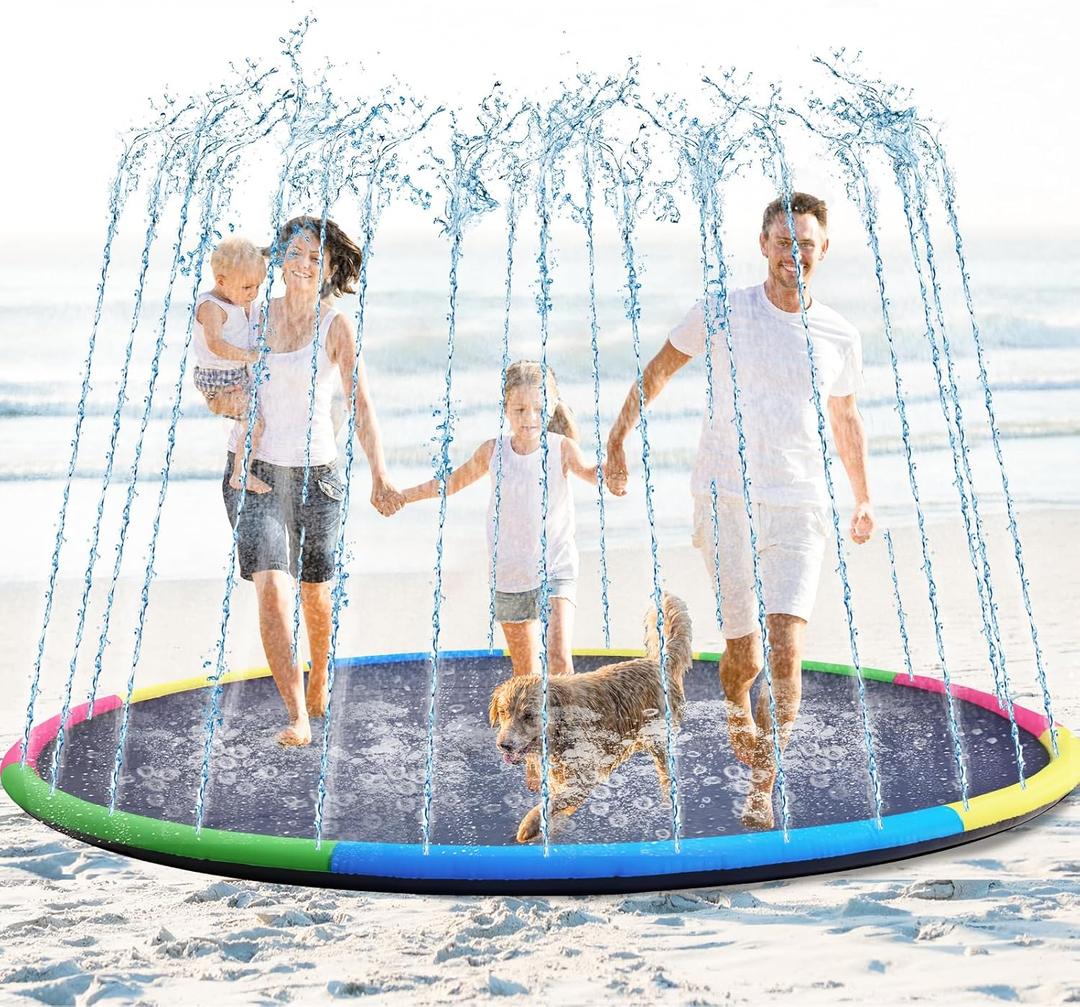 Lewtemi 8 ft Giant Nonslip Splash Pad 96" for Adult Kids and Dog, Thicken Sprinkler Pool Summer Outdoor Water Playmat for Backyard, Fun Backyard Fountain Pad(Stylish)