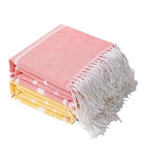 Genovega 2 Packs Oversized Cotton Turkish Beach Bath Towel Set 74"x38" Extra Large Sand Free Quick Dry Swim Camping Pool Clearance Towels Travel Blanket Adult Essentials Stripe Orange Yellow