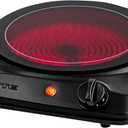 OVENTE Countertop Infrared Single Burner, 1000W Electric Hot Plate with 7 Ceramic Glass Cooktop, 5 Level Temperature Setting & Easy to Clean Base, Compact Stove for Home Dorm Office, Black BGI101B