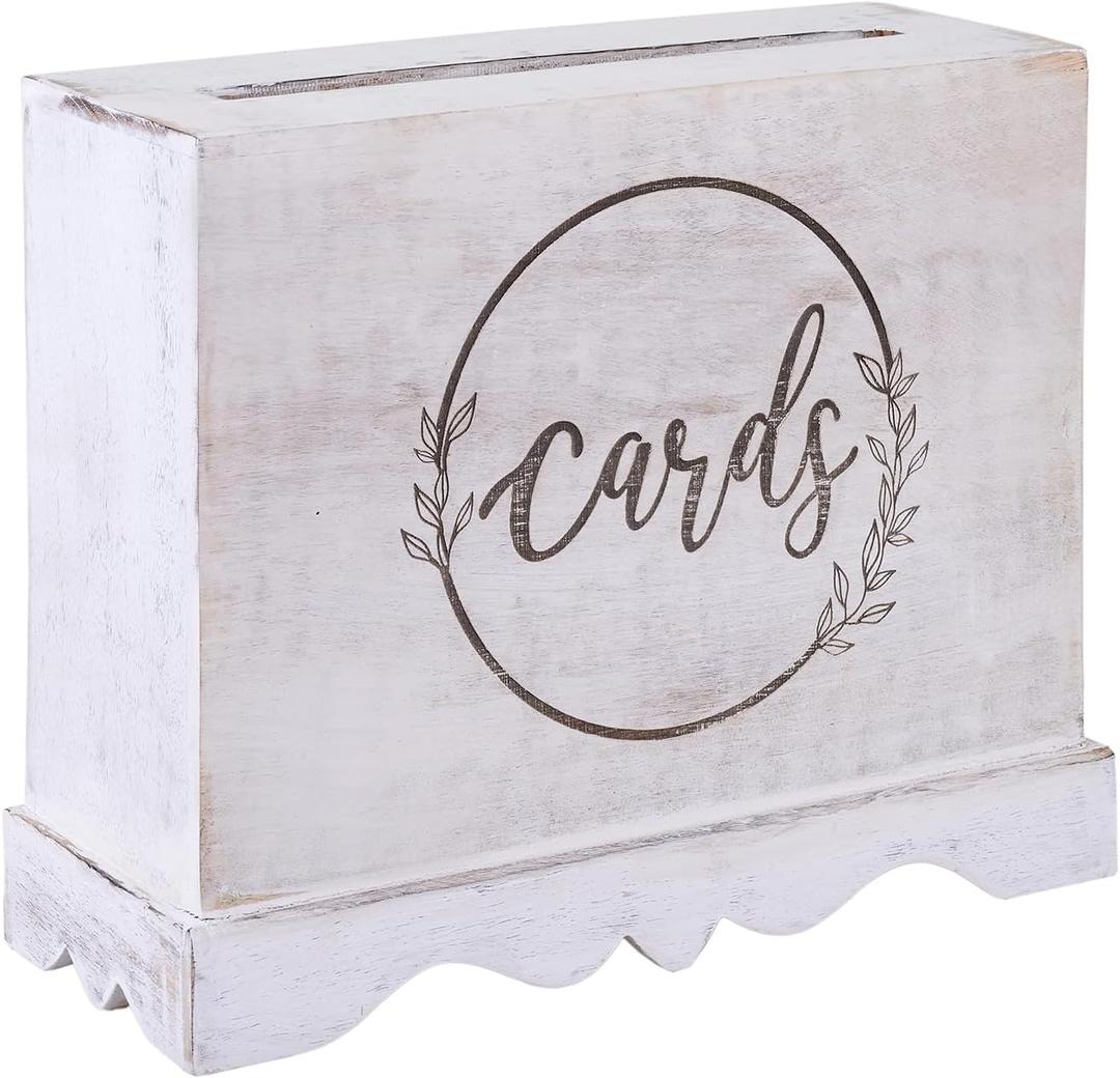 Wedding Card Box with Card Slit and Lock 12"X10"X4.5"- Gift Wishing Well Card Box for Weddings, Receptions, Birthdays, Graduations, Baby Showers, Honeymoon Funds KHNDCNC (White)