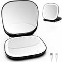 Adjustable Brightness Compact Mirror, Lighted Travel Mirror with 1X/10X Magnifying,Double Sided,Mini Dimmable Portable for Handbag and Pocket, USB C Charging,for Girls Women(Black)