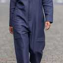 LONG SLEEVES LOOSE SOLID COLOR ZIPPER LAPEL JUMPSUITS