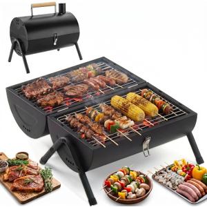 Portable Charcoal Grill, 22" x 17"Small Tabletop BBQ Grill,Dual-Zone Grilling,Heavy Duty Steel, Easy Assembly, Compact & Portable for Outdoor Camping,Picnic,Tailgate,Backyard Party