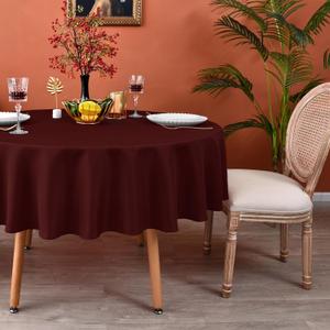 MEANMOY Burgundy 210 GSM Water & Stain Resistant Round Tablecloth for Circle Table - Solid 48 Inch Dark Red Table Cloth Cover in Wrinkle Free Durable Washable Polyester Fabric for Party, Banquet