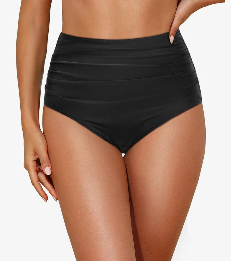 Tempt Me Women High Waisted Bikini Bottom Retro Ruched Swim Bottom Shirred Tankinis Brief Size Small