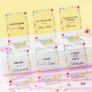 Kelfara Wildflower Baby in Bloom Baby Shower Table Decorations, 6 Pcs 5 x 7in Acrylic Sign Centerpieces with Stand, Take One Sign Thank You Sign, Wedding Birthday Party Decorations for Guests Gift