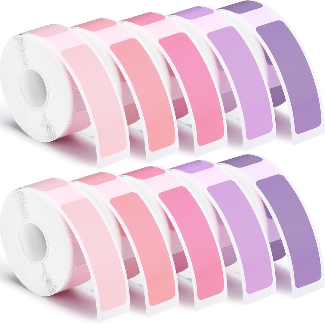 1600 Pcs Label Tapes Compatible with D30 Label Printer Maker Laminated Labeling Stickers Thermal Labels for Home Office (12 x 40 mm, Purple, Pink)