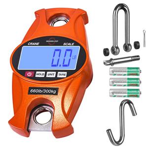 Digital Hanging Scale 660 LB 300 KG Cast Aluminum Case - Professional Heavy Duty Waterproof Fish Scale - Portable Durable Crane Scale for Luggage Weight Suitcase Hunting Farm Bow Fishing Scale (Orange)