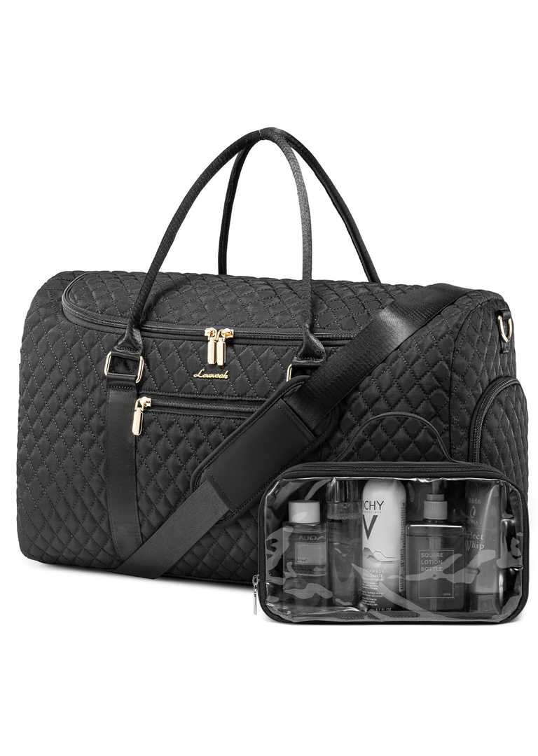 LOVEVOOK Travel Duffle Bag, 40L Weekender Overnight Bag with Toiletry, Quilted Carry On Bags with Shoe Compartment, Gym Duffel Bags with Wet Pocket for Women, Hospital Bags for Labor and Delivery