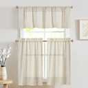 Jinchan Beige Linen Kitchen Curtains and Valance Set Tier Curtains 24 Inch Length for Cafe Living Room Bedroom Bathroom Farmhouse Rustic Country Small Drapes 3 Piece Set Rod Pocket Crude (26"W x 24"L (Pack of 3))