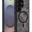 for Samsung Galaxy S25 Ultra Case, Black Floral Flower Pattern Print Case [Compatible with MagSafe] [Translucent Matte] Cute Slim Shockproof Protective Women Girls Phone Case 6.9", Floral Flower
