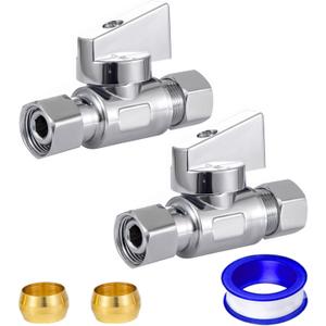reezliy 2 Pack Chrome Brass 3/8" Comp FIP x 3/8 Inch Compression MIP Quarter Turn Water Straight Angle Stop (Add on) Valve for sink or toilet,water supply