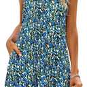 SimpleFun Summer Dresses for Women Beach Floral Tshirt Sundress Casual Pockets Boho Tank Dress (Blue, XL)