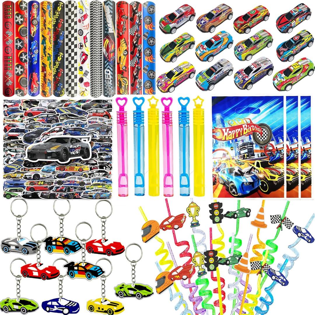 CZWXOXO 122 Pcs Race Car Party Favors Cars Birthday Party Supplies For Classroom Rewards,Cars Birthday Decorations Racing Party Gift Sets That Can Be Given To Friends