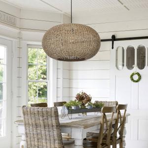 Arturesthome Large Natural Hand Weaved Rattan Pendant Lamp,Coastal Beach Boho Chandelier for Kitchen Hallway Bedroom Dinning Room Living Room Dia 23.6 in, 23.6" * 13.75"
