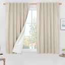 LAMIT Linen 100% Blackout Window Curtains for Bedroom, 45 Inches Linen Textured Thermal Farmhouse Curtains Back Tab and Rod Pocket Window Panels with White Liner, 2 Panels, 52 x 45 Inch, Oatmeal