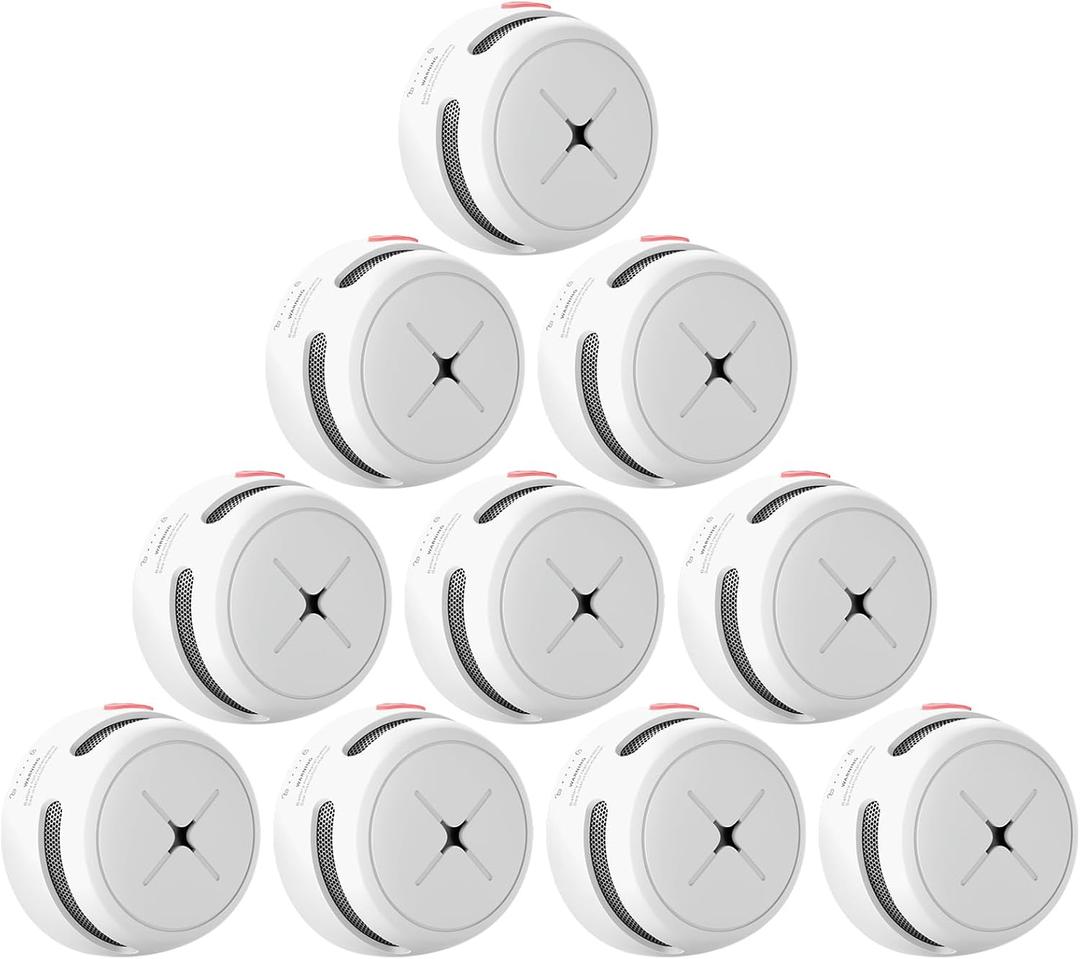 AEGISLINK Smoke Detector 10-Year Battery with Test/Silence Button, Fire Alarm with Photoelectric Sensor, Low Battery Warning, S500 (Independent, 10-Pack)