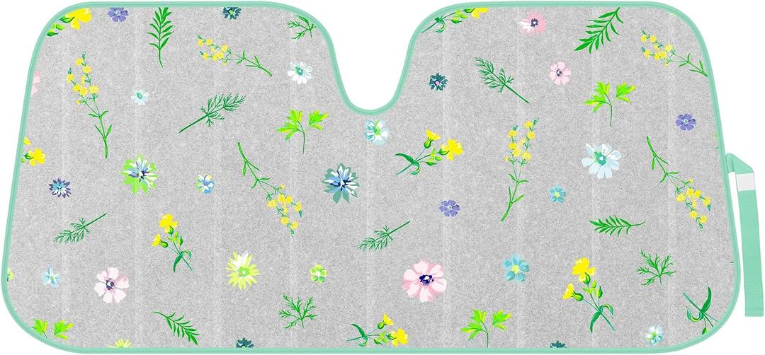BDK Pastel Flowers Windshield Sun Shade, Car Sun Shade with Premium Double Bubble Design, Printed Sunshade for Car Windshield with Storage Strap, Measures 57 x 27 inches