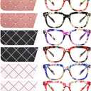 6 Pack Fashion Reading Glasses for Women Men Blue Light Blocking Oversized Square Readers with Spring Hinge, +2.75