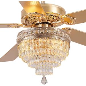 Asyko 62" Golden Crystal Ceiling Fan Fandelier with Lights - Modern Chandelier Fans with Remote ControlNoiseless DC Motor, Retro/Farmhouse Lighting, Dining Room,Living Room