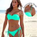 KerryKreey Underwire Swimsuits for Women Push Up Bikini Sets High Cut Cheeky Two Piece Lace Up Tie Side Bathing Suits (Blue, L)