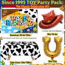 Cowboy Birthday Decorations for Boy, 146PCS Western Farm Party Supplies with Balloon Garland, Cow Print Tablecloth, Backdrop, Hat & Foil Number Balloon, Complete Farm Theme 2nd Birthday Decor Set